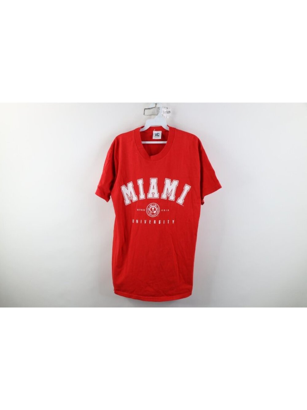 Vintage 90s Mens Large Spell Out Miami University of Ohio T-Shirt Red Cotton USA